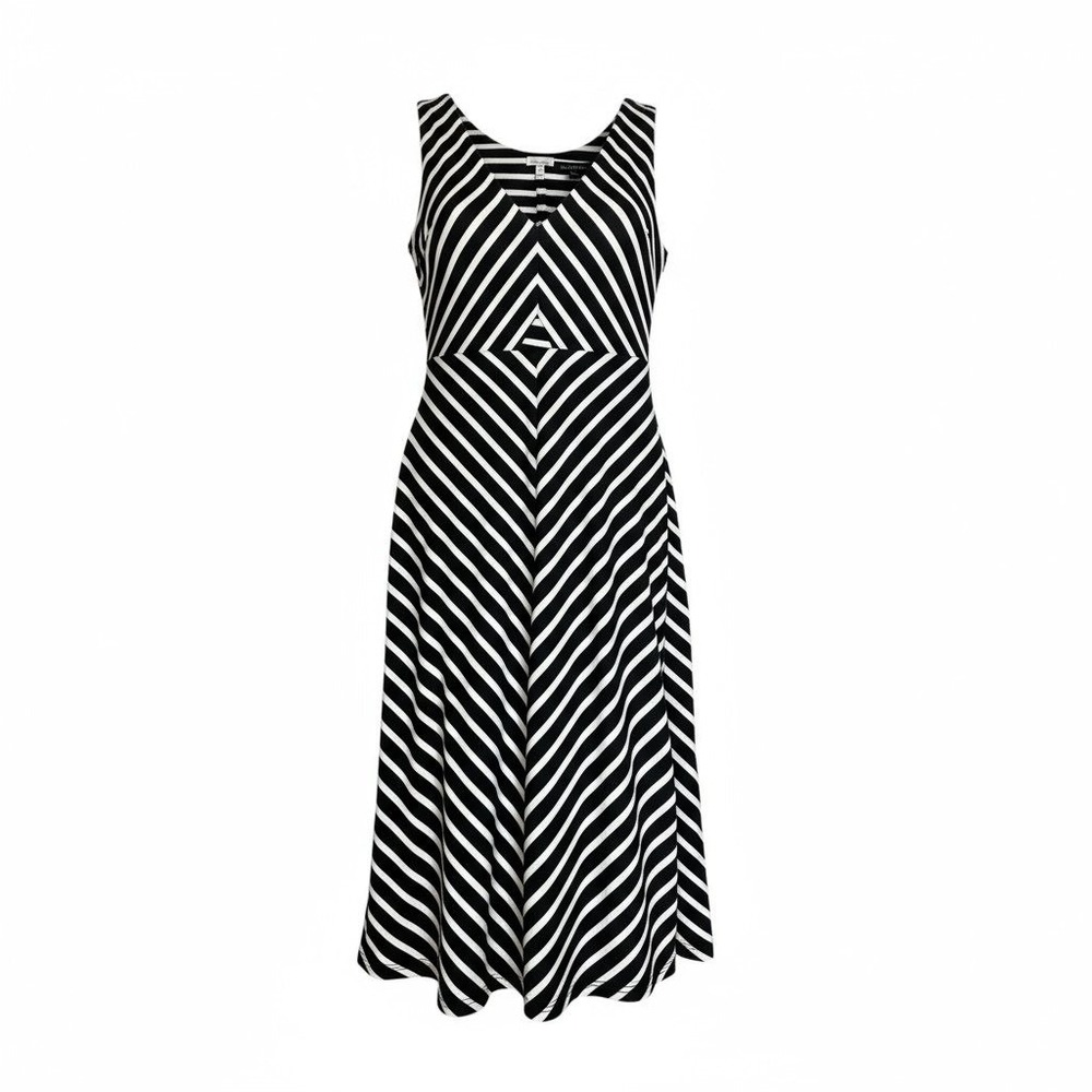 Sleeveless Maxi Dress Black White Stripe Diamond Pattern Casual Small
